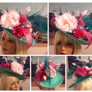 Teal and Pink Floral Fascinator Hat for Women